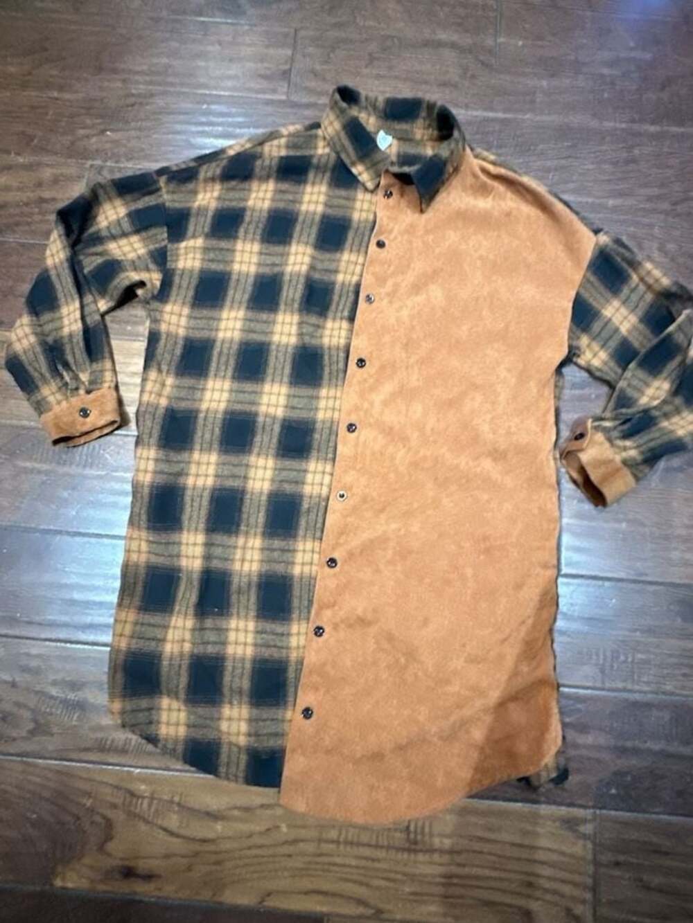 B Women's Size S Plaid and Corduroy Colorblock Button Down Shirt